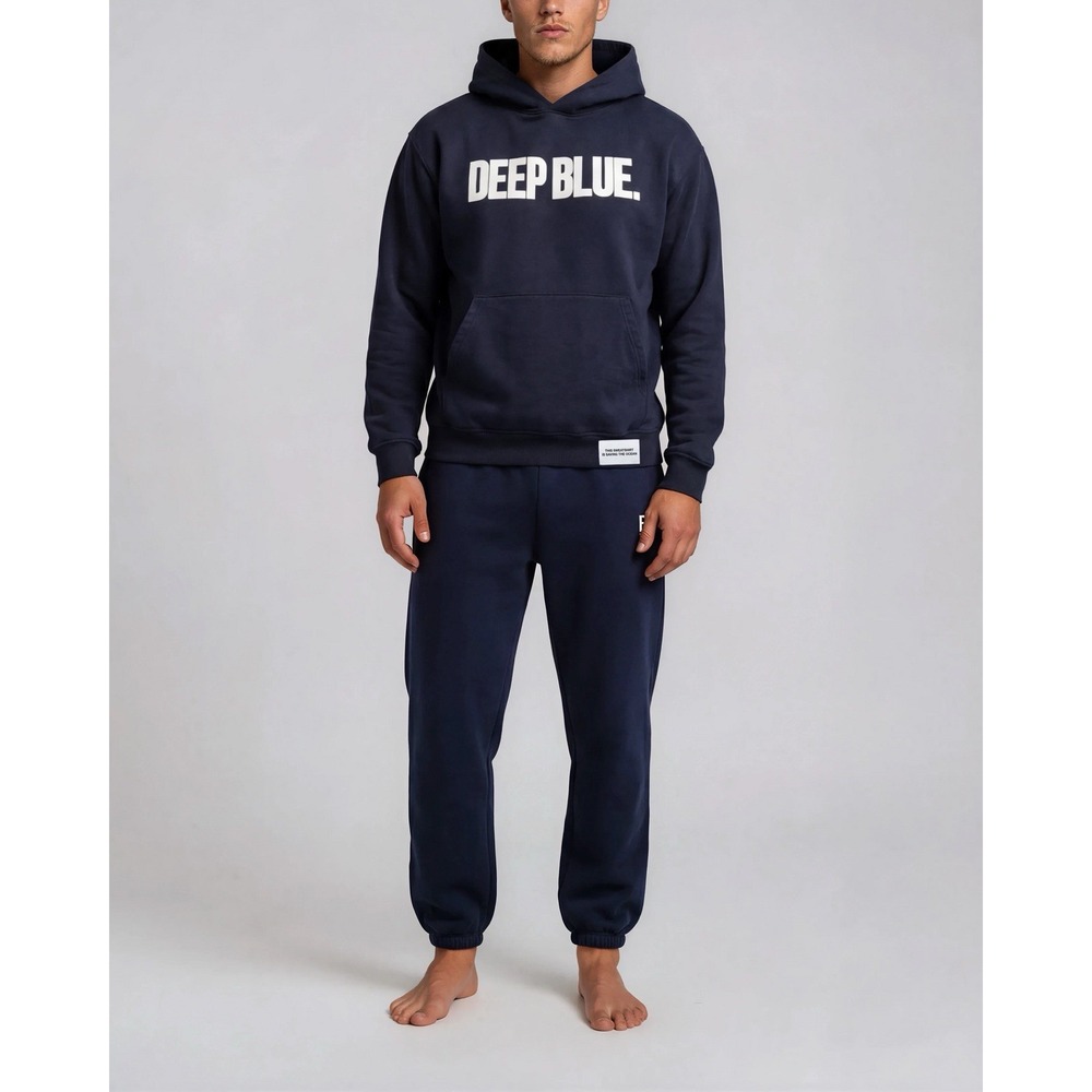 Planet Deep Blue "DEEP BLUE" Navy Pullover Hoodie (Made in LA) Sz L 🌊 NWOT